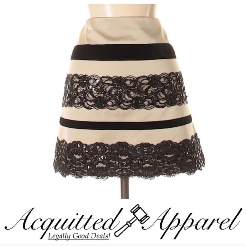 Nanette Lepore | Lace Trim Black Tan A Line Skirt